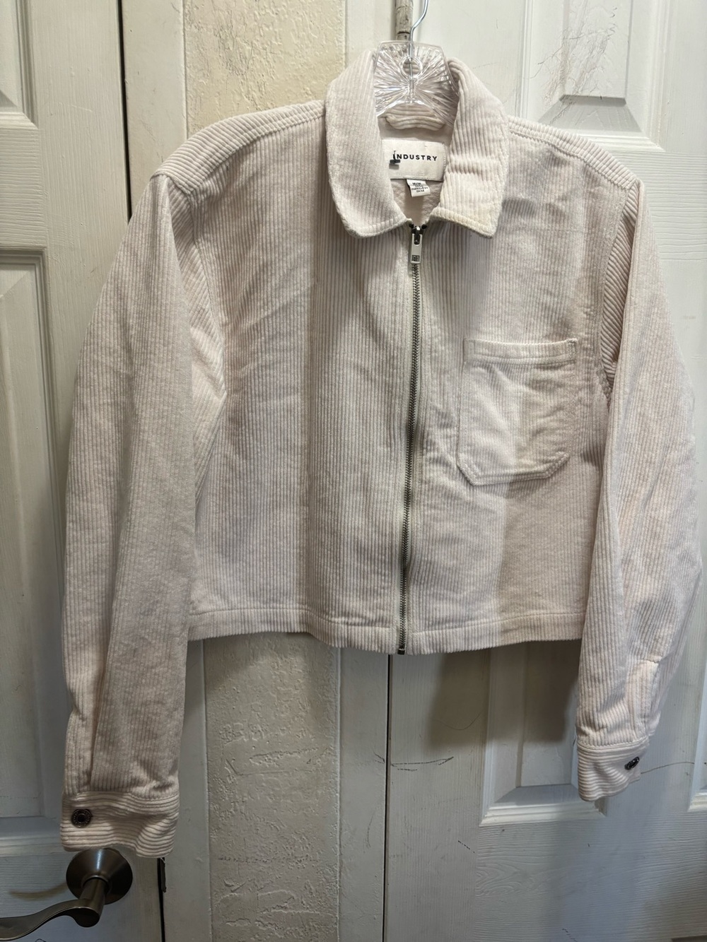 Industry White Corduroy Zip-Front Crop Jacket